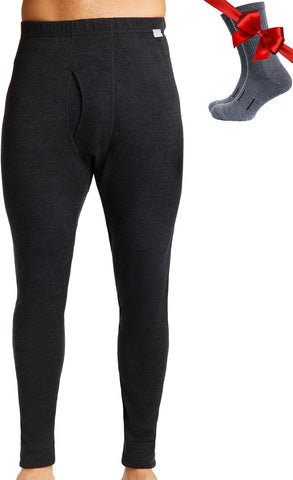 100% Merino Wool Base Layer Mens Pants - Thermal Underwear Long Johns