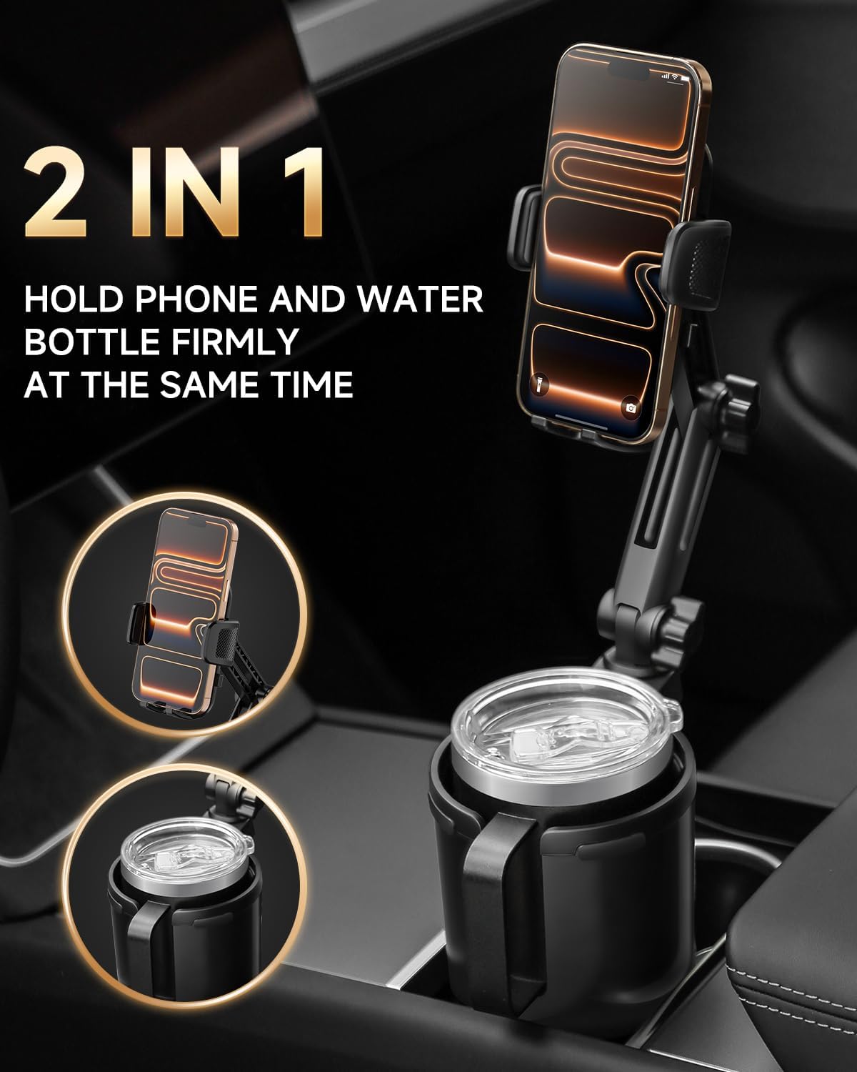 DYLEN Cup Holder Phone Holder for Car, 2 in 1 Cup Holder Phone Mount