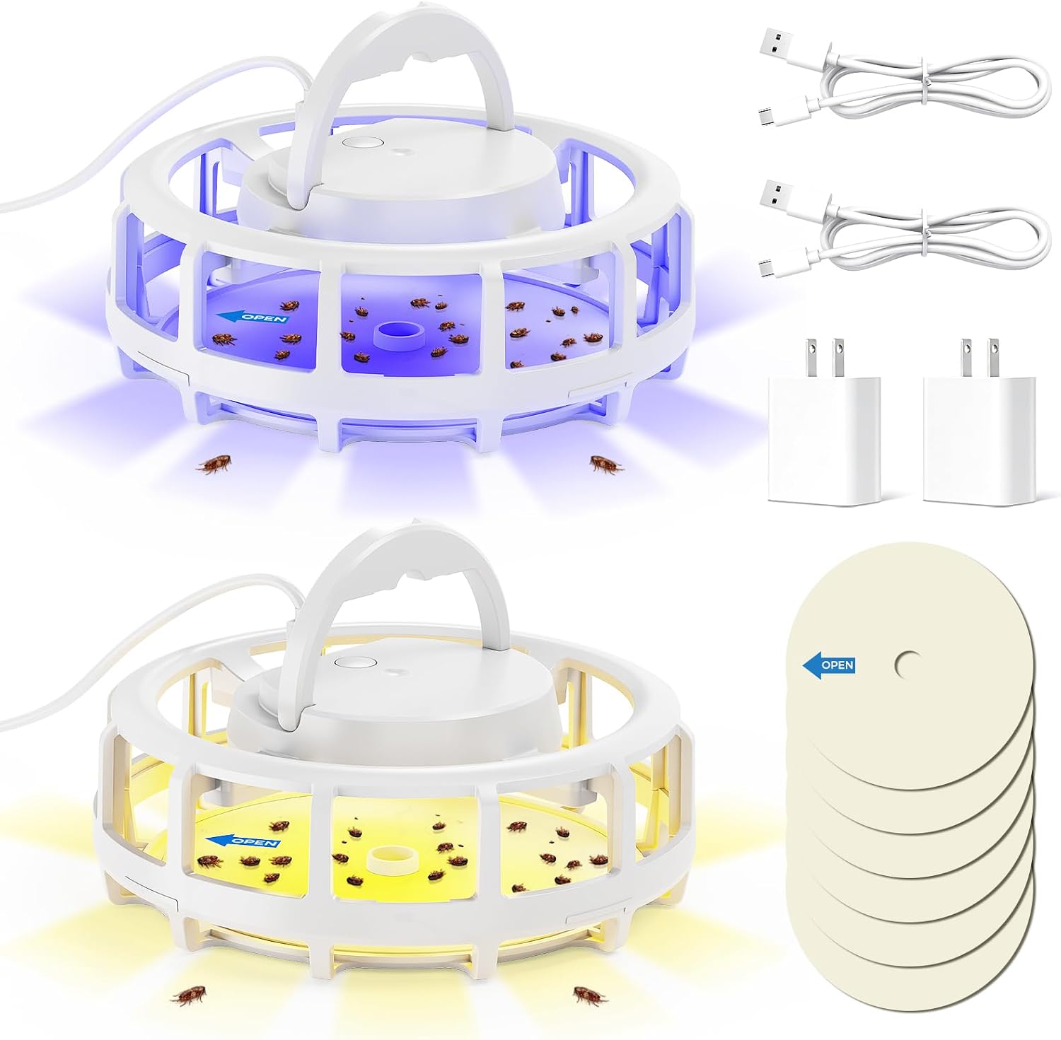 2-Pack Flea Trap with 6 Sticky Pads, Hanging Light Trap for Home