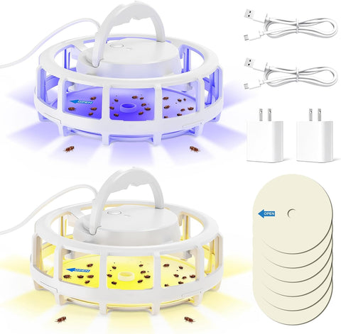 2-Pack Flea Trap with 6 Sticky Pads, Hanging Light Trap for Home