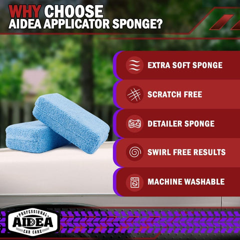 AIDEA Microfiber Applicator Pads-2 Pack, Car Wash Sponge, Blue