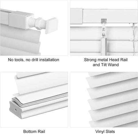 LazBlinds No Drill 1" Vinyl Mini Blinds, 38" W x 48" H, White
