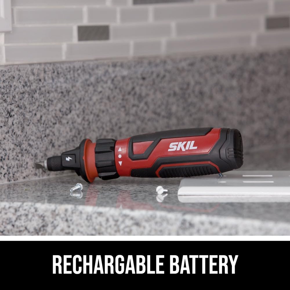 SKIL Rechargeable 4V Cordless Screwdriver with Circuit Sensor Technology Includes 45pcs Bit Set, USB Charging Cable, Carrying Case - SD561204