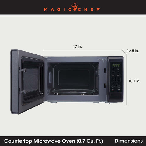 Magic Chef 0.7 cu. ft. Countertop Microwave in Black - 700W (10.1"H x 17"W x 12.5"D) MC77MB