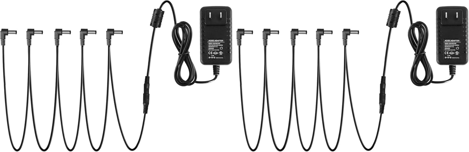 Donner DPA-1 9V DC 1A Power Supply Adapter for Electronic Keyboard, Digital Piano & Guitar Pedals, Tip Negative AC Adapter with 5-Way Daisy Chain Cable for Effects Pedal & MIDI Controller (Pack of 2)