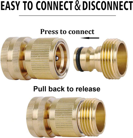 Brass Hose Quick Connect, 3/4 Inch GHT Garden Hose Quick Connector