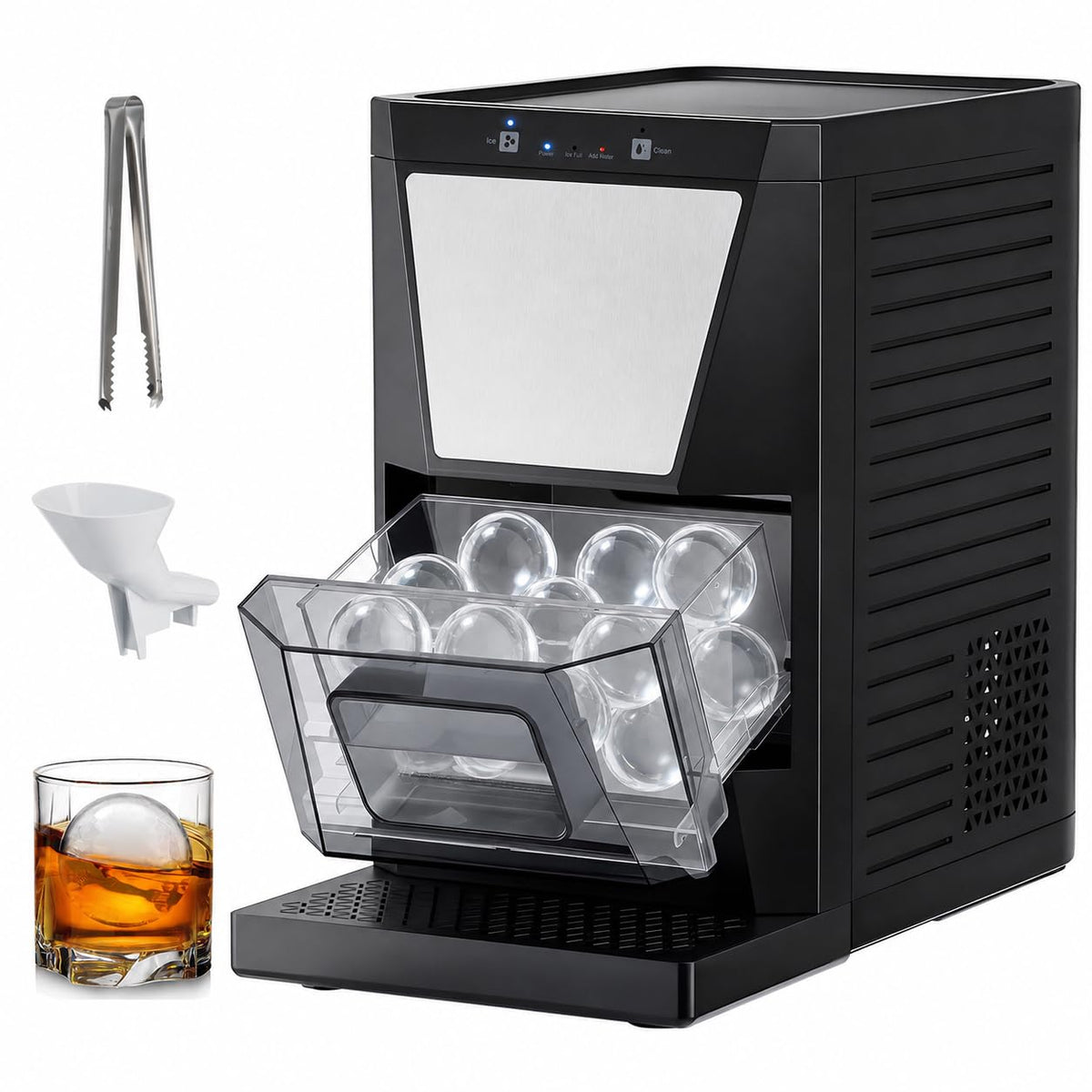 2" Clear Ice Ball Maker Countertop, Self-Cleaning Ice Sphere Machine