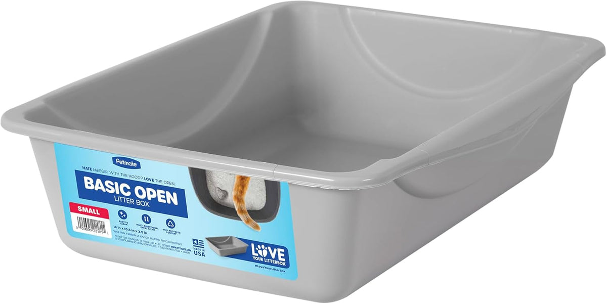 Petmate Basic Open Plastic Cat Litter Pan, Gray, Small