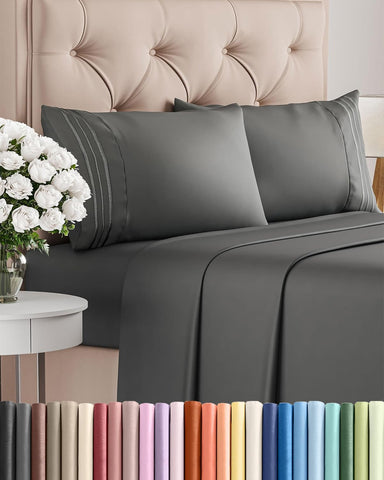 Cal King Size 4 Piece Sheet Set - Breathable & Cooling Sheets - Charcoal