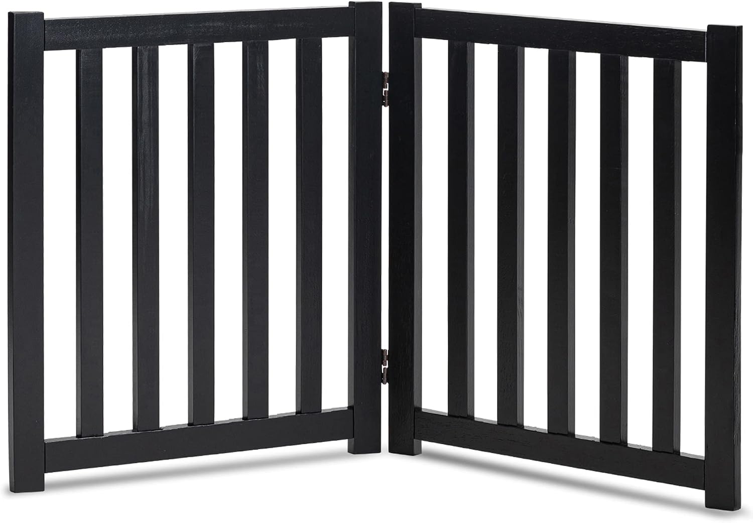 LZRS Wooden Free Standing Dog Gate 40" W x 24" H, Foldable Solid Hardwood Pet Safety Fence for House Doorways, Stairs, Hallways, Step-Over Pet Barrier, No Drill Easy Setup, Black