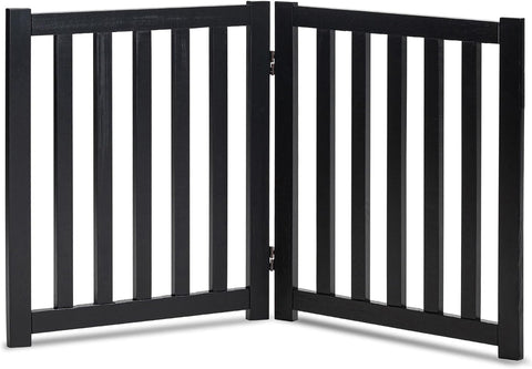 LZRS Wooden Free Standing Dog Gate 40" W x 24" H, Foldable Solid Hardwood Pet Safety Fence for House Doorways, Stairs, Hallways, Step-Over Pet Barrier, No Drill Easy Setup, Black
