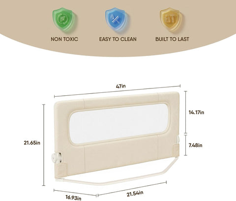 Bed Rail for Toddlers, 47 Inch Foldable Baby Guard