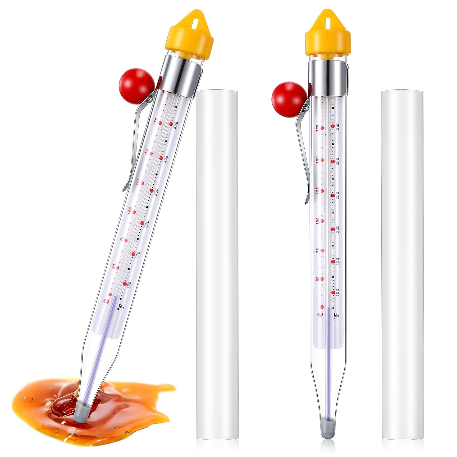 Photect 2 Pcs Candy Thermometer with Pot Clip 8", Yellow