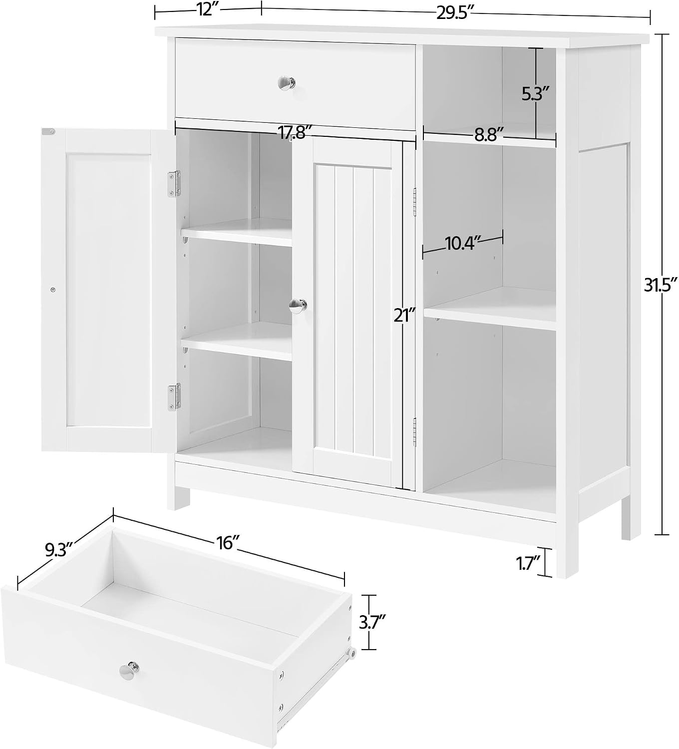 Yaheetech Bathroom Storage Cabinet with Drawer and 2 Beadboard Doors, White