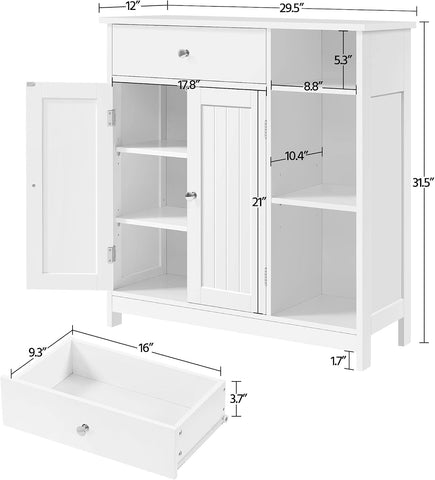 Yaheetech Bathroom Storage Cabinet with Drawer and 2 Beadboard Doors, White