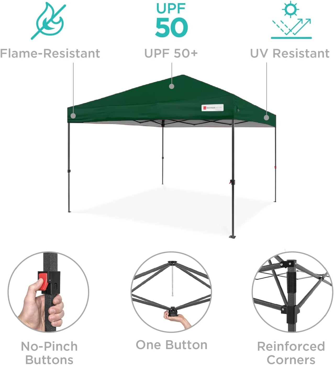 Best Choice Products 8x8ft Pop Up Canopy Tent, Outdoor Shade, 1 Person 1 Minute Set Up, Carry Case, 4 Weight Bags - Forest Green