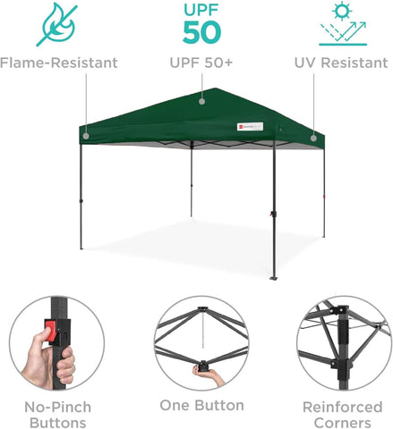 Best Choice Products 8x8ft Pop Up Canopy Tent, Outdoor Shade, 1 Person 1 Minute Set Up, Carry Case, 4 Weight Bags - Forest Green