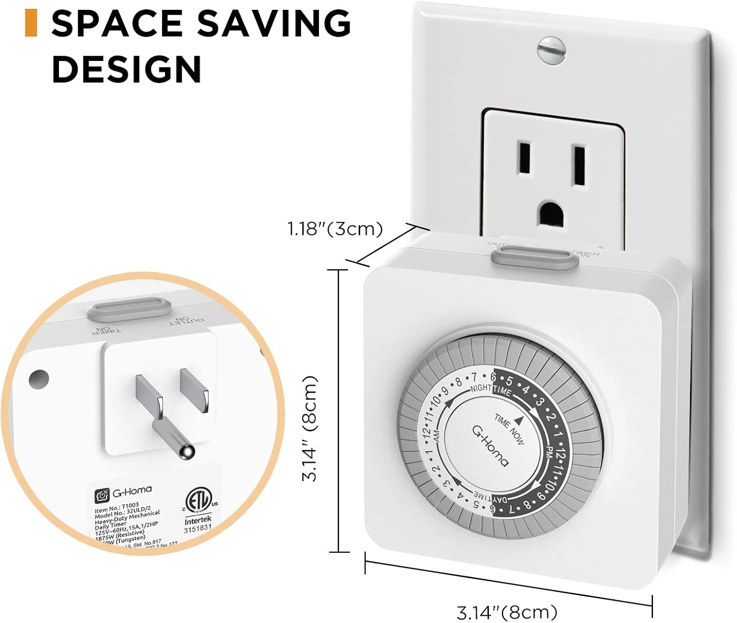 G-Homa Timer Outlet Electric Indoor with 2 Grounded Outlet,Plug-in 24-Hour Mechanical Timers,Daily On/Off Cycle,Energy Saving for Lamps, Seasonal, Christmas Lights and Holiday Decorations (2 Pack)