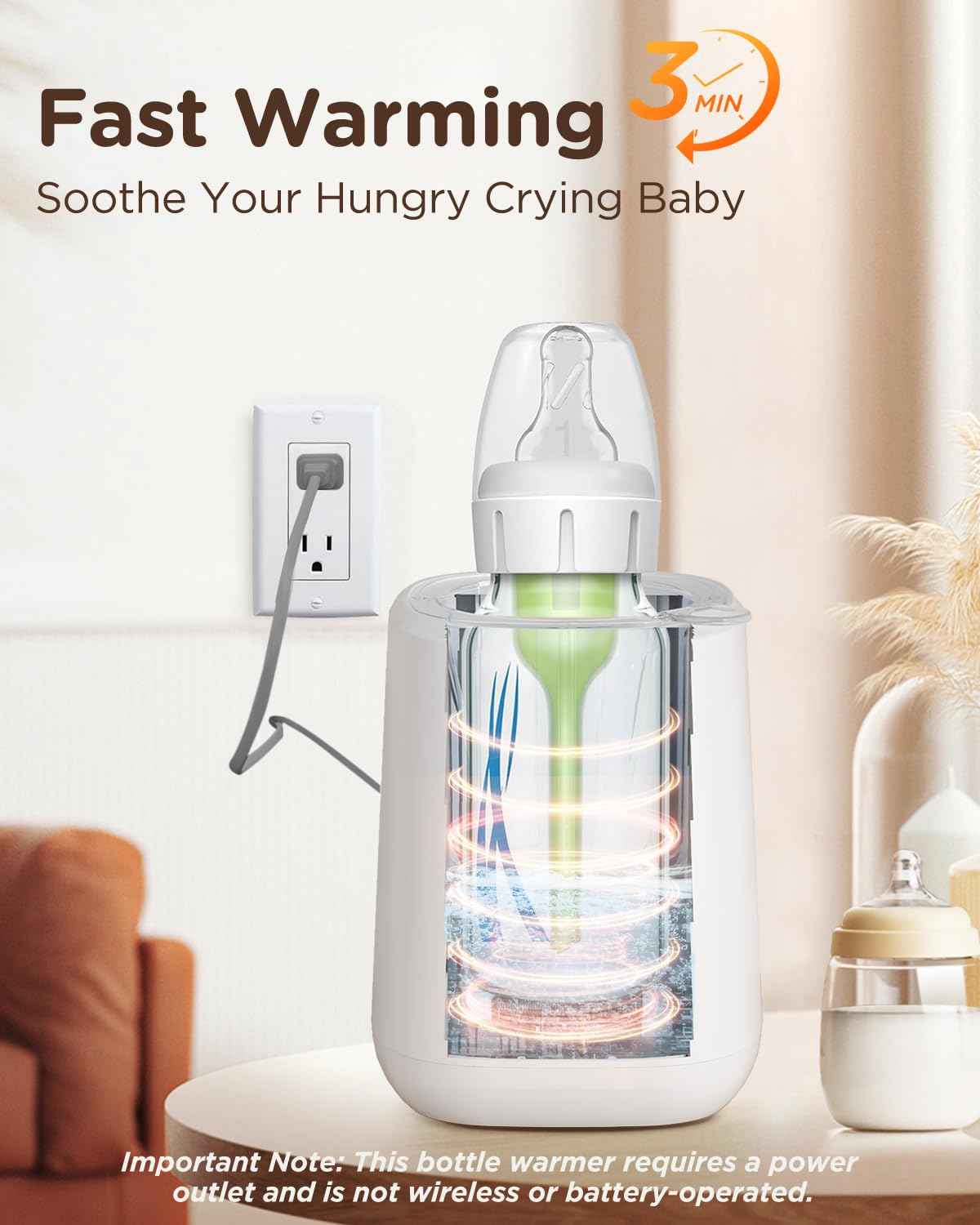 Bear Baby Bottle Warmer, Fast Warming Breast Milk Formula, White