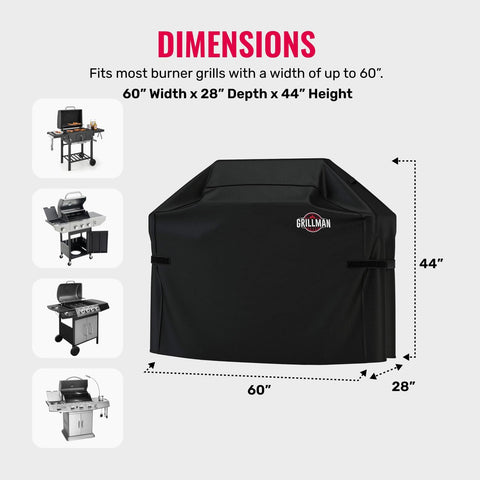 Grillman Premium Grill Cover for Outdoor Grill, BBQ Grill Cover 60 Inch- Rip-Proof, Waterproof, Top Heavy-Duty Large 60 Inch Grill Cover - Barbecue Cover & Gas Grill Covers (60"L x 28"W x 44"H, Black)