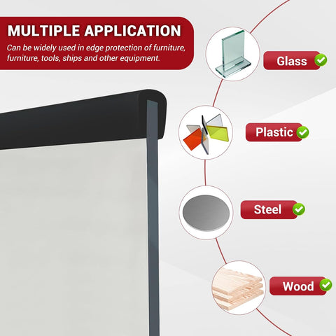 Rubber Edge Trim, 3/16"(5mm) Self Adhesive Flexible U Channel Edge Protecter for Glass, Flexiglass and Plywood, Fit for 5/32"-7/32" Width Edge, Black Color, 10Ft, EPDM Material
