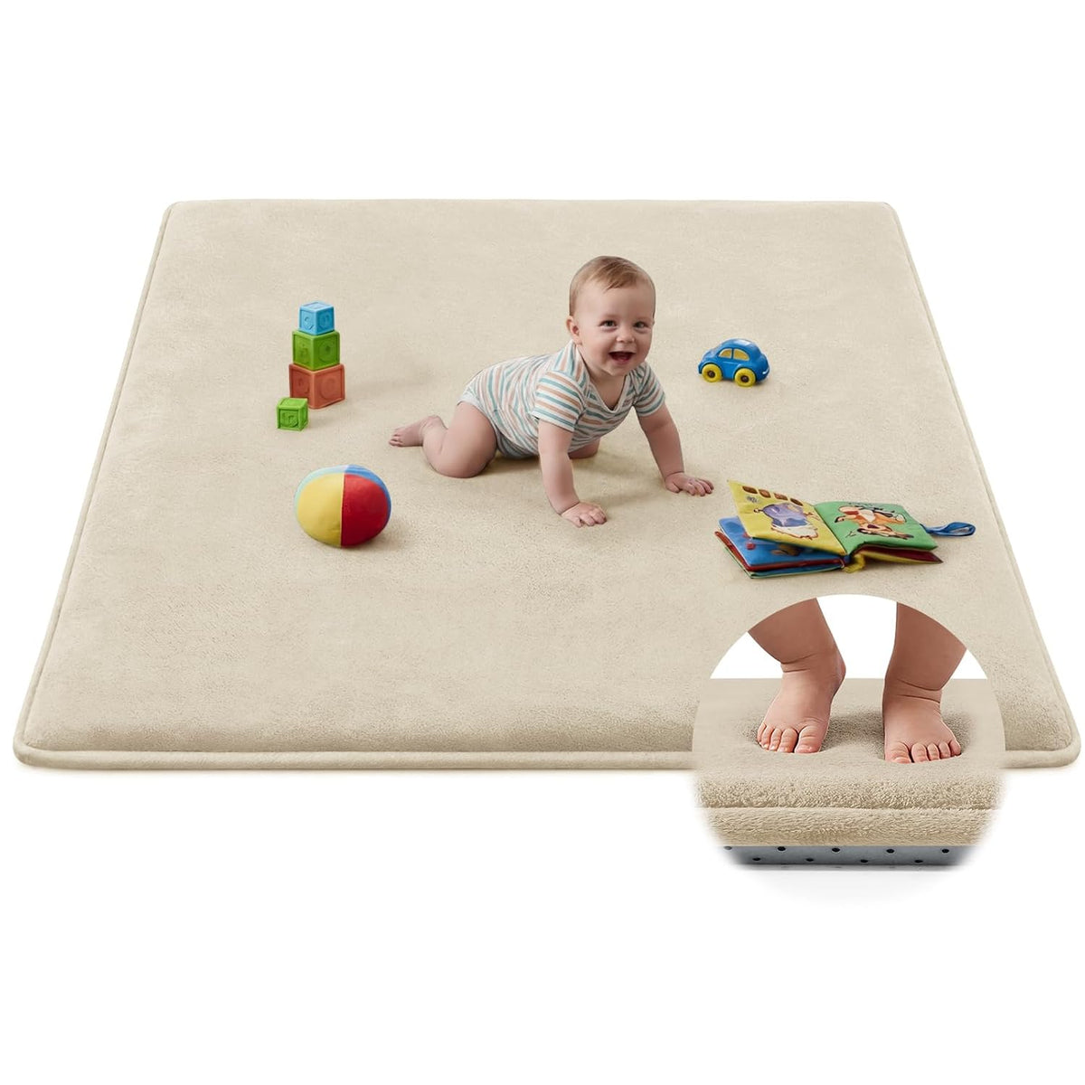 Baby Play Mat for Floor,Tummy Time Area Rug 47x47 Playpen Muscle Mat Beige
