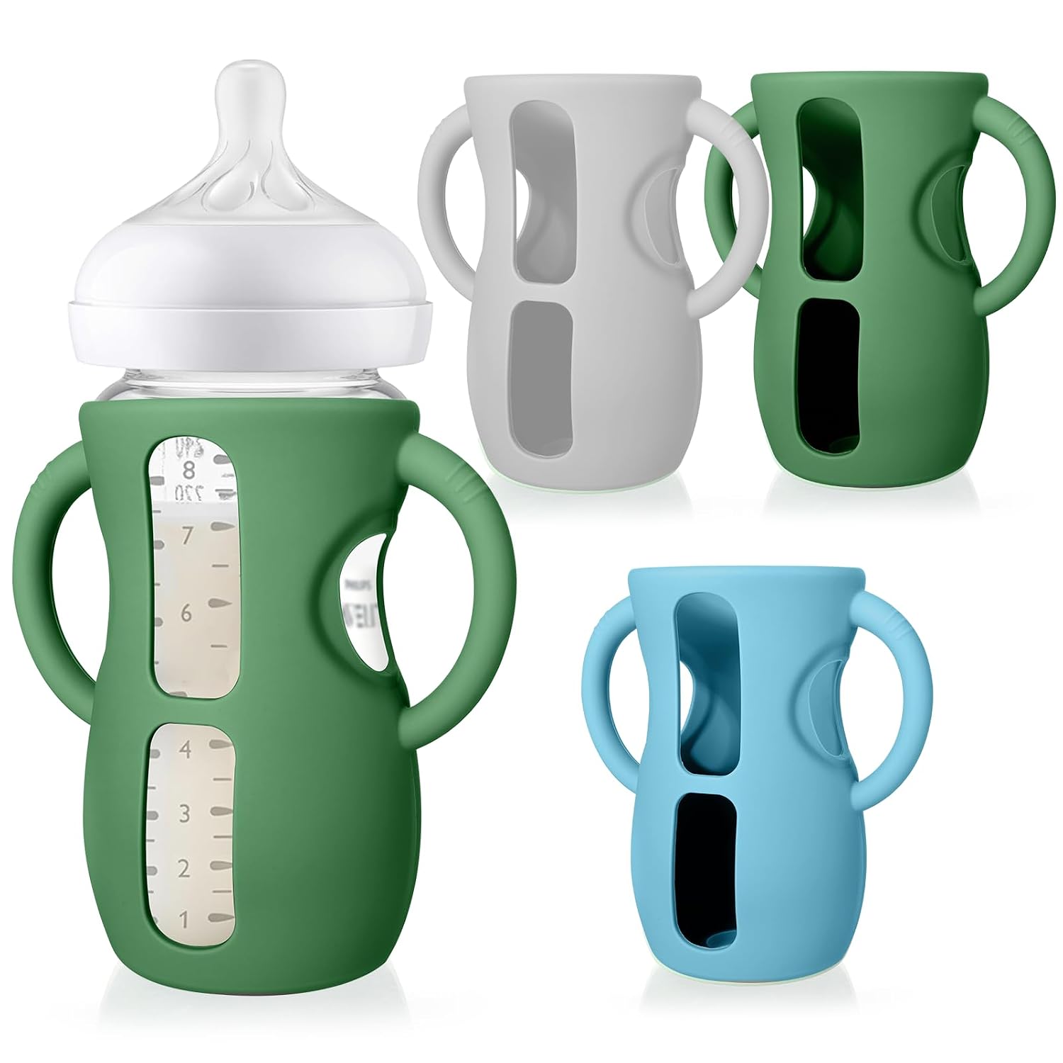 Juome Silicone Sleeves with Handles for Avent Natural Glass Baby Bottle 8oz