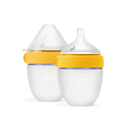 Comotomo (Gen 2) Silicone Baby Bottle, Yellow, 5oz, 2-Pack