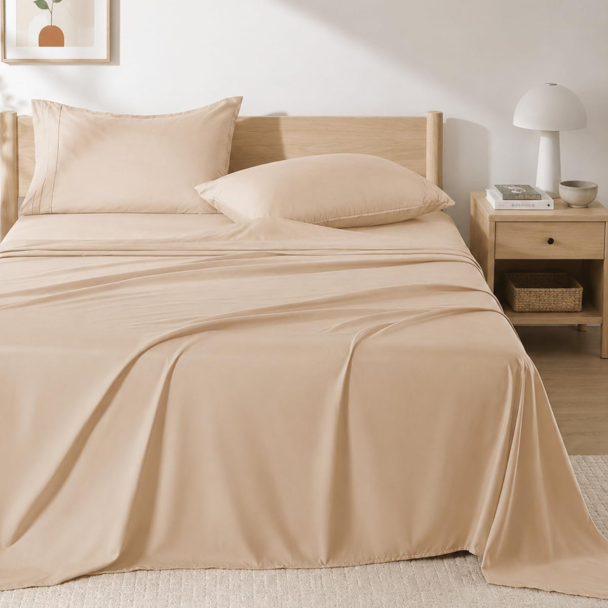 ROSE&RISY Khaki King Sheet Set, 4 Pieces Soft Bedding King Sheet Set, Breathable and Cooling,Includes 1 Fitted Sheet, 1 Flat Sheet, 2 Pillowcases - Deep Pocket (Khaki, King)