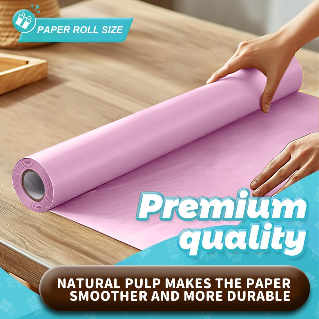 PerkHomy Light Pink Kraft Paper Roll 17.5" x 760" (63') for Gift Wrapping Bouquet Flower Art Painting Craft Writing Packaging Shipping 80GSM 55LB (Light Pink, 17.5" x 63')