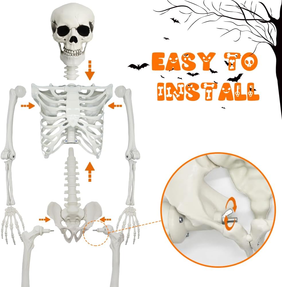 5.4ft Halloween Full Size Skeleton with Dog Cat for Haunted Party Decor