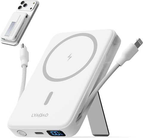 Magnetic Portable Charger 10000mAh, 22.5W Power Bank with Built in Cable