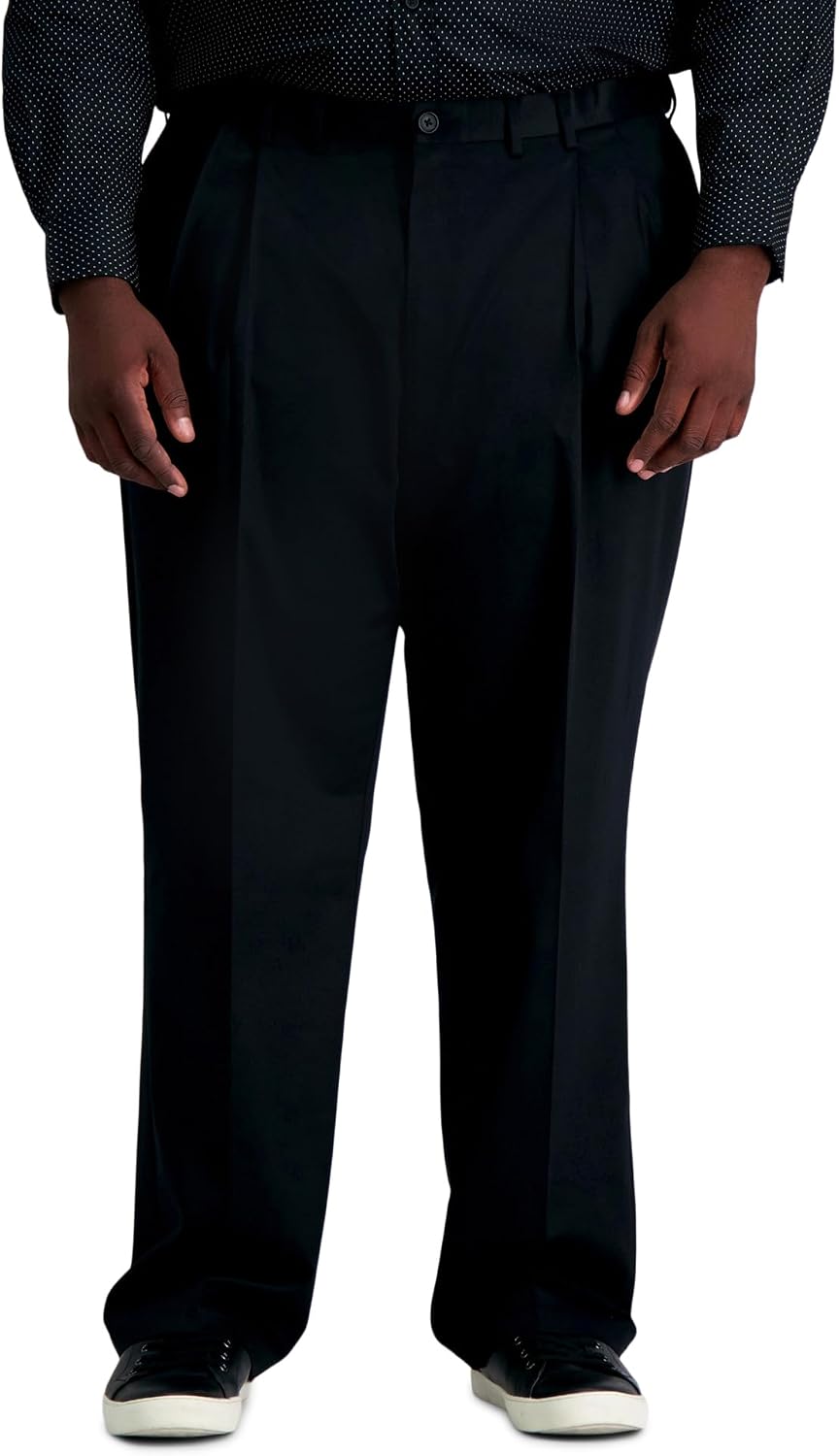 Haggar Men’s Big & Tall Classic Fit Premium No Iron Khaki Pleated Pant