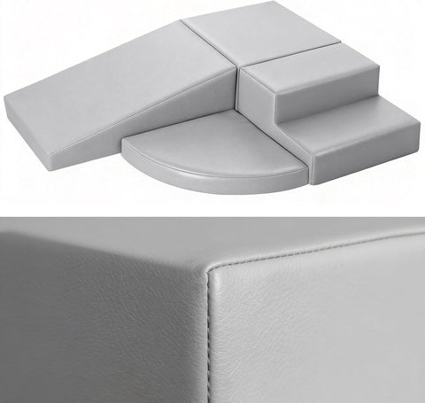 JungleDove 4-Piece PU Leather Baby Foam Climbing Blocks for Toddlers - Soft Play Climbing Toys for Toddlers - Foam Climbing Set for Crawling and Sliding Indoor (Gray)