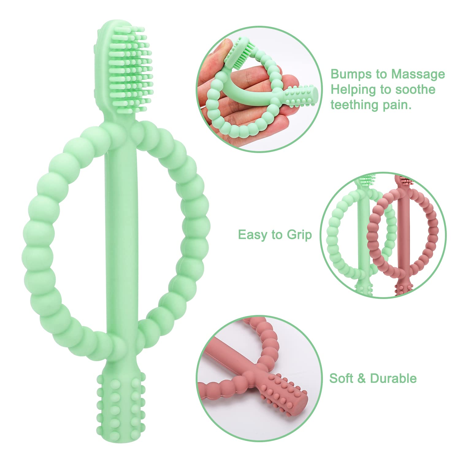 MISSLILI Baby Teething Toys with Easy-Hold Handle, Infant Toothbrush