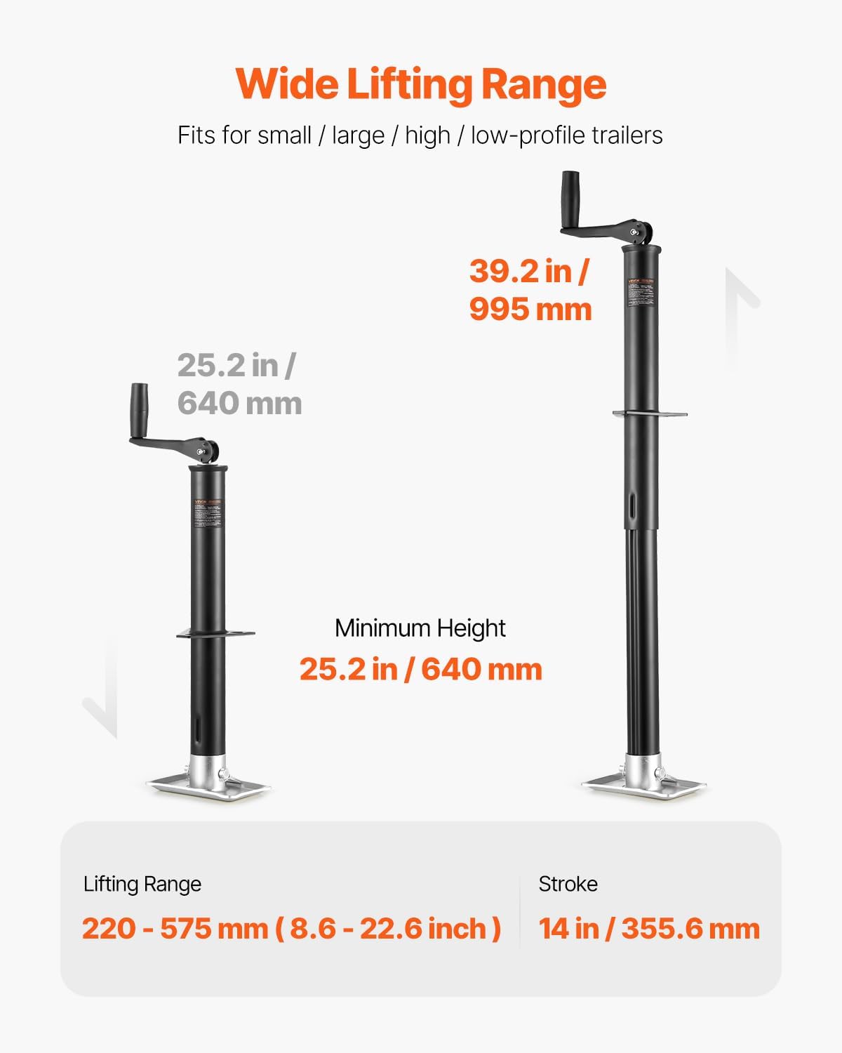 VEVOR 2000 lbs A-Frame Trailer Jack, 13-3/4 Inches Vertical Travel, Trailer Jack Stand with Handle for Horse