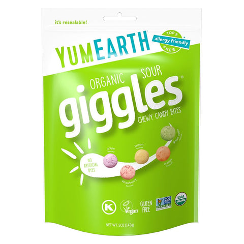 YumEarth Organic Sour Giggles Chewy Candy - Allergy Friendly (Top 9 Free), No Artificial Dyes, Non GMO, Gluten Free, Vegan Candy Snacks - 5 Ounce Bag (Pack of 1)