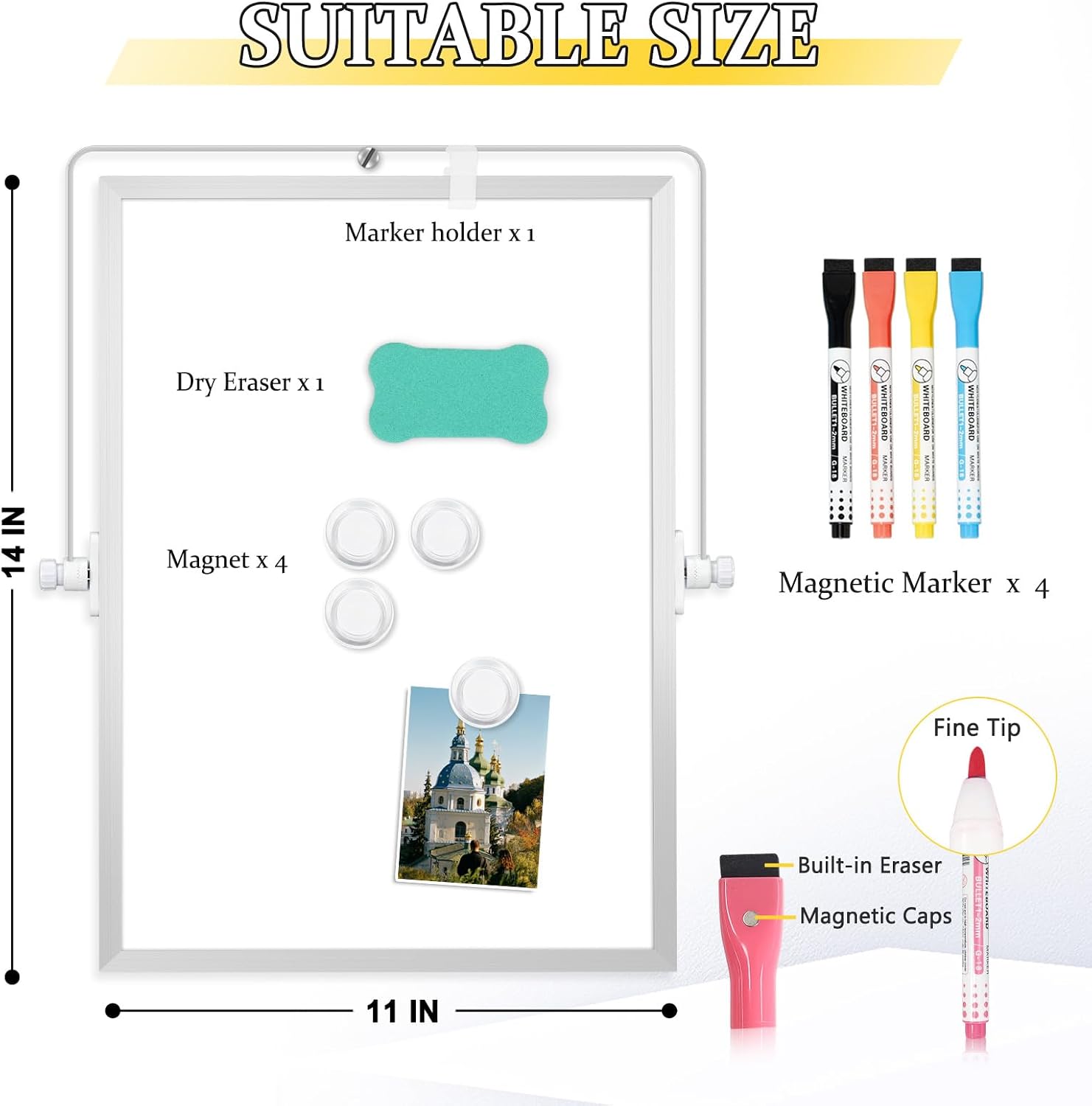 Double-Sided Magnetic White Board with Stand, 14" x 11"