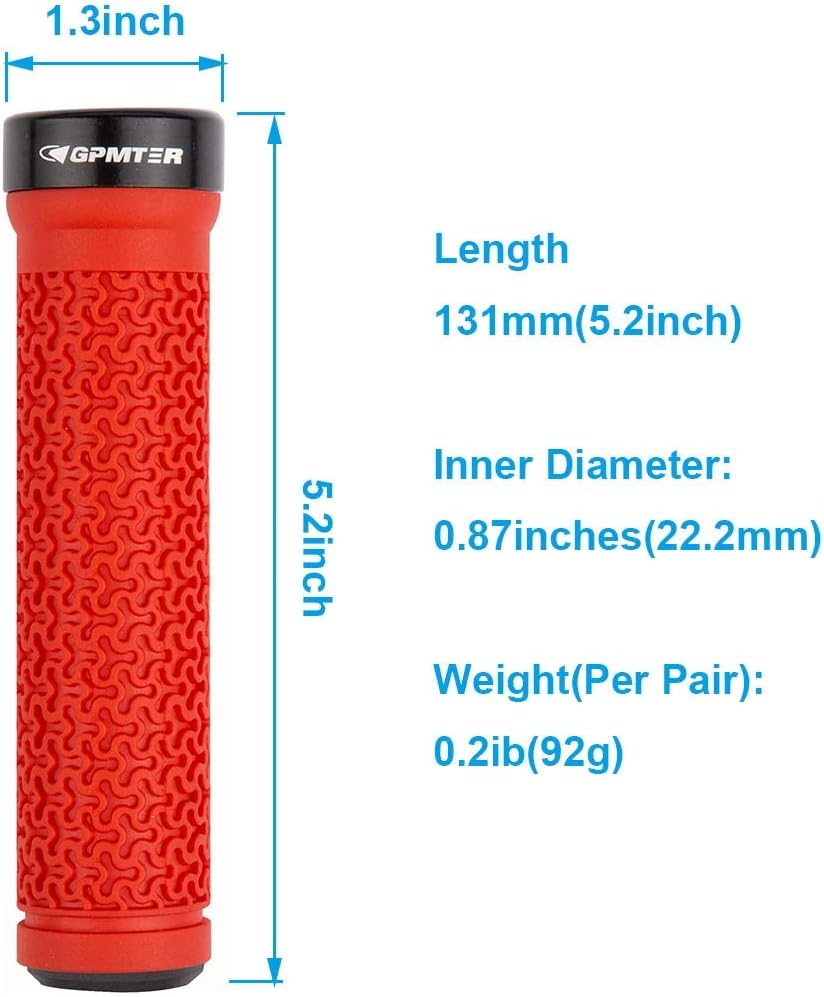 GPMTER Bike Handlebar Grips, Single Lock on Bicycle Handle Bar, for BMX, Mountain, MTB, Beach Cruiser, Scooter, Folding Bike, Soft Non-Slip-Rubber Hand Grip Comfortable Ergonomic