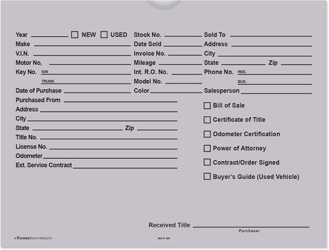 Printed Vehicle Deal Envelopes 9x12 Deal Jackets (100 shrink wrapped) (Gray)