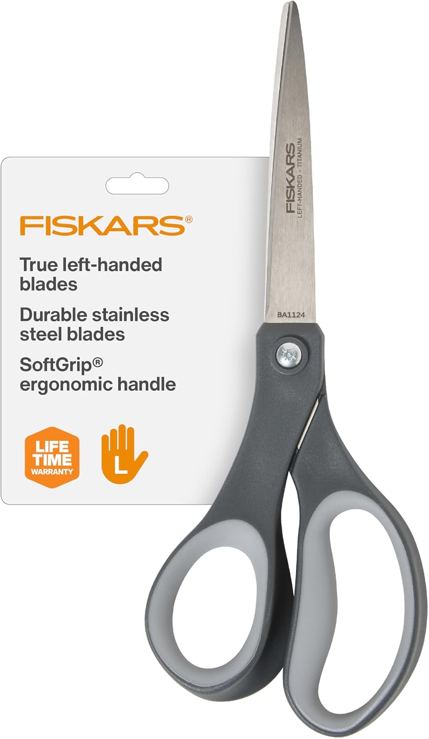 Fiskars 8" Left-Handed Titanium All Purpose Scissors for Office