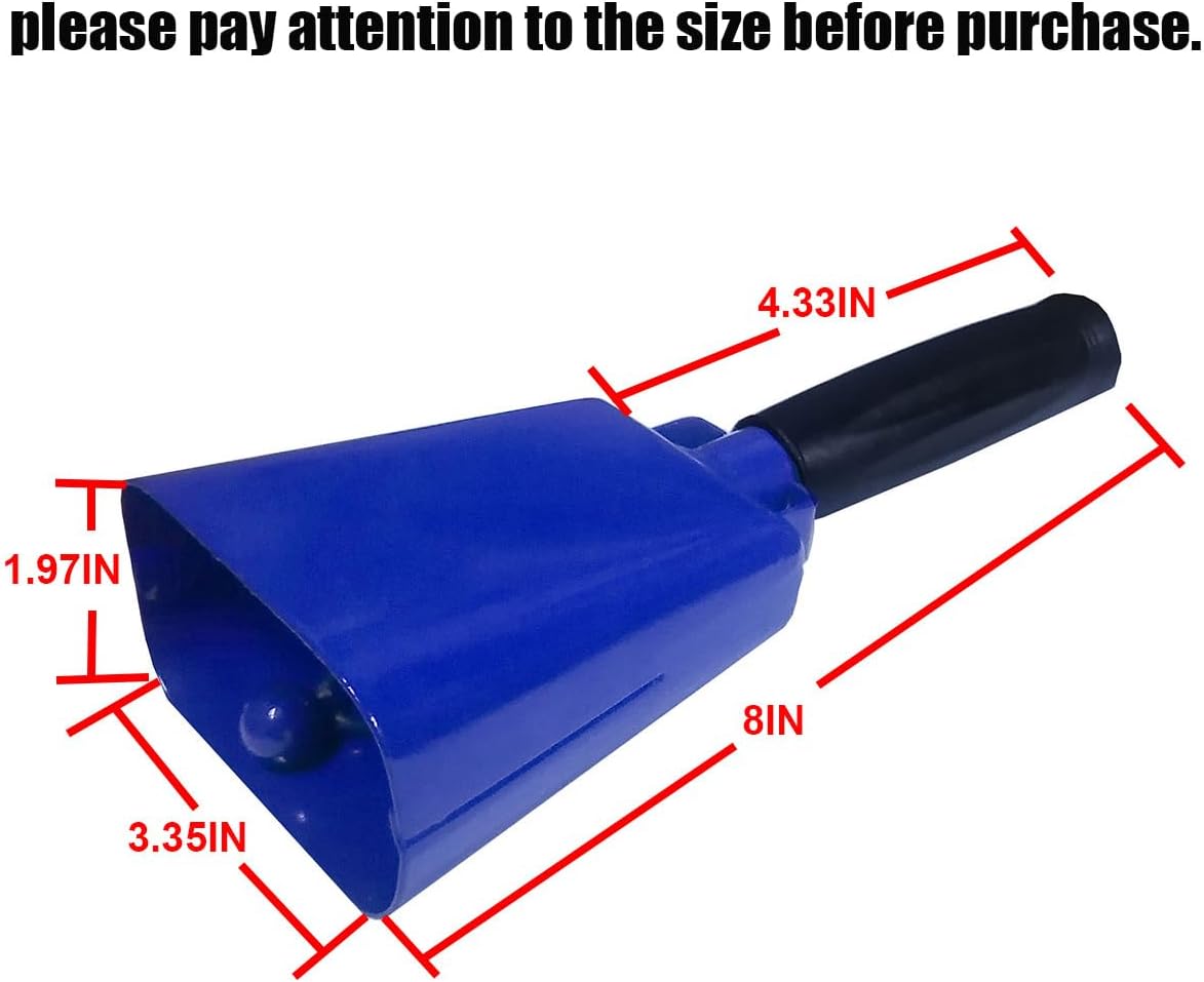 8’’ Steel Cow Bell with Handle, Noise Maker Cowbell, Cheering Loud Hand Call Bell for Sport Events Football Soccer Hockey Baseball Basketball Games Party Concert Graduations School Wedding Farm Ranch
