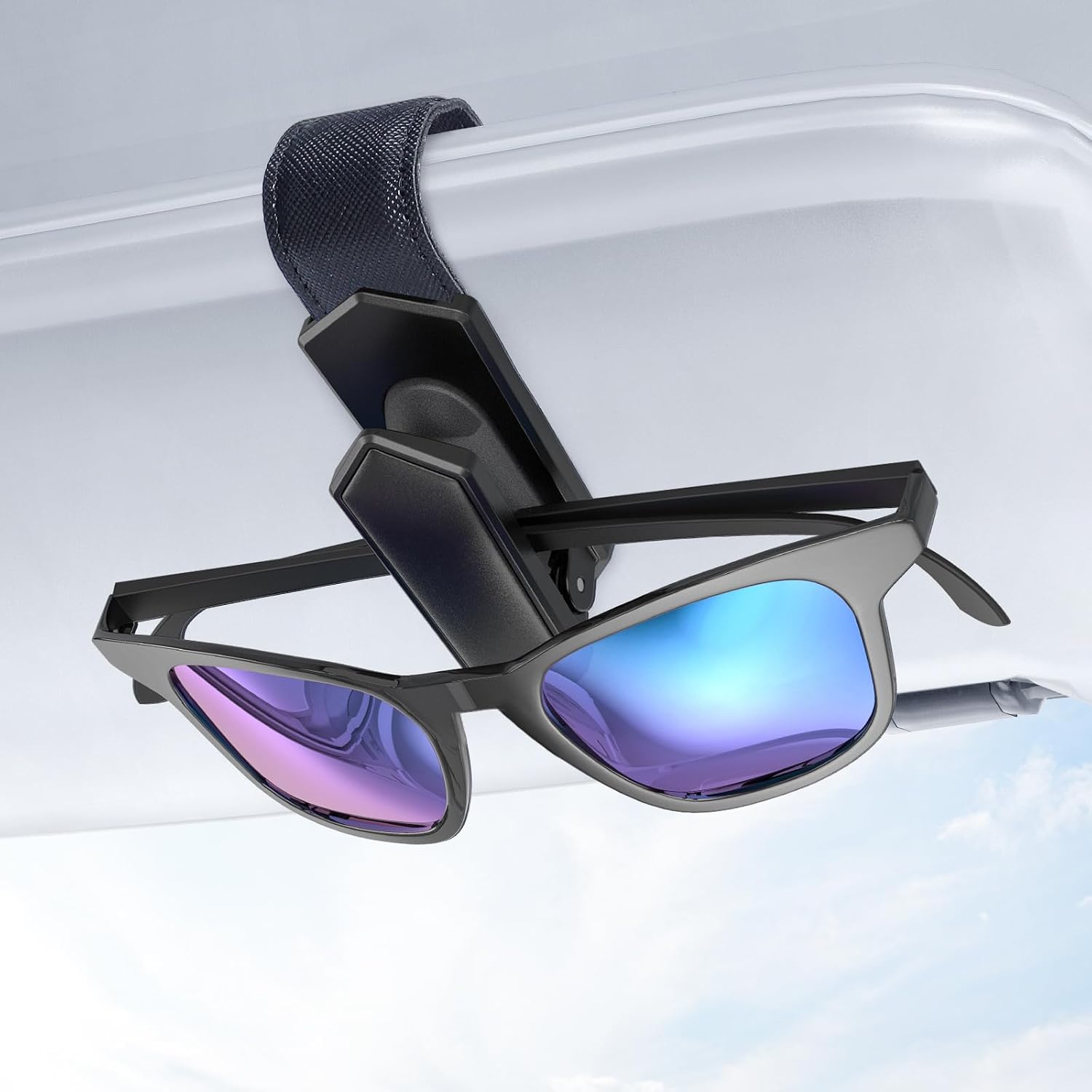 Veharvim Sunglass Holder for Car (One-Handed-Operation, Gentle & Secure Hold, Silicone Padded, Universal Fit, Metal Clip) Visor Sunglass Holder Clip,Visor Sunglass(Black, 1 Pack)