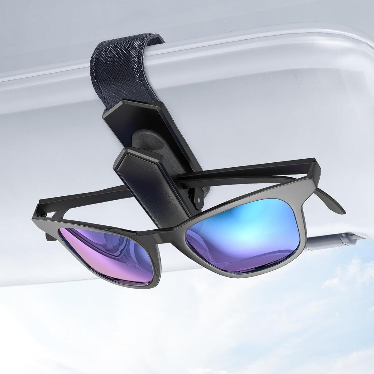 Veharvim Sunglass Holder for Car (One-Handed-Operation, Gentle & Secure Hold, Silicone Padded, Universal Fit, Metal Clip) Visor Sunglass Holder Clip,Visor Sunglass(Black, 1 Pack)