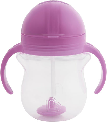 Munchkin Any Angle Sippy Cups for Toddlers, Spill Proof Weighted Straw Cup with Transition Handles for Babies 6 Months and Up, 7 Ounce, 24 Pack, Pink/Purple