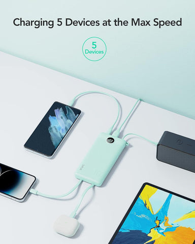 VRURC Portable Charger, Slim Power Bank Built-in 4 Cables, Travel Essential
