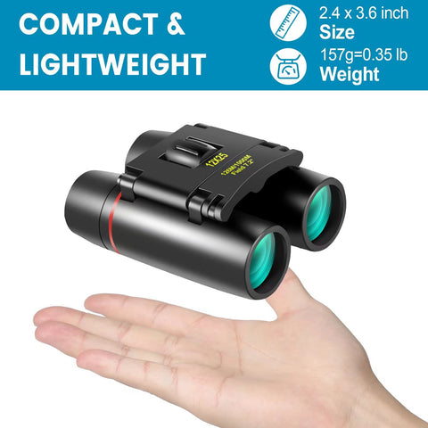 WRNRN 12X25 Mini Pocket Binoculars Compact, Small Lightweight Foldable for Adults Kids Bird Watching, Travel, Opera Concert, Hiking, Cruise, Football Game Green