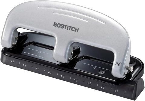 Bostitch Office EZ Squeeze 3-Hole Punch, 20 Sheet Capacity, Reduced Effort, No Jam Technology, Silver