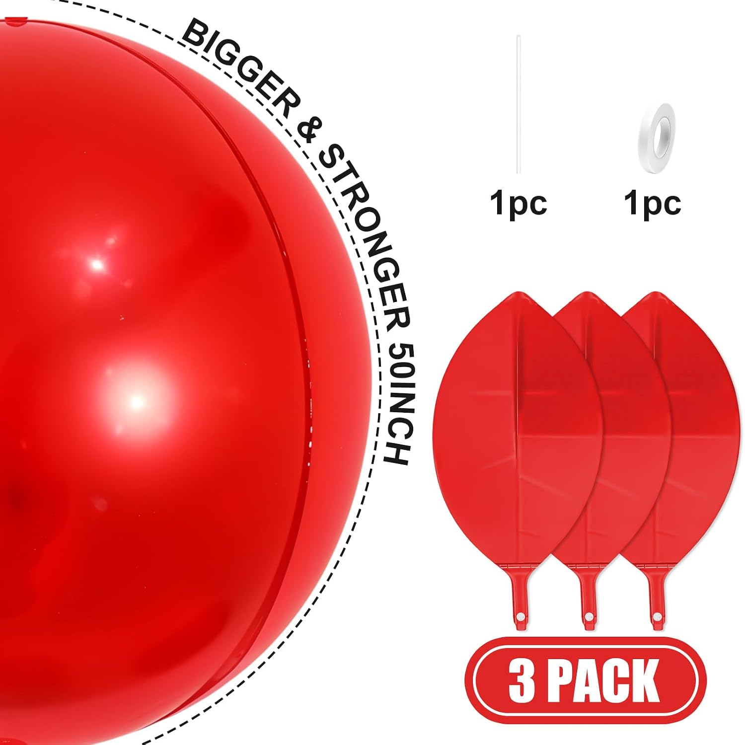 50 Inch Metallic Red Round Foil Balloons 3pcs Large 4D Ball Balloons