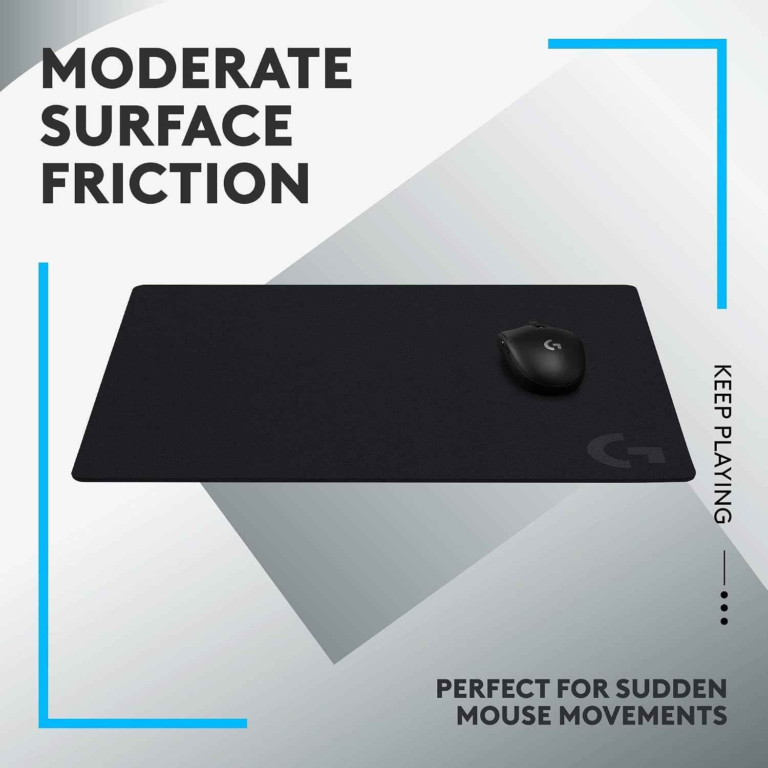 Logitech G640 Large Cloth Gaming Mouse Pad (600x460x3) - Black | Optimized for gaming sensors, moderate surface friction